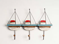 Wood &amp; Metal Boats Wall Décor w/ 3 Hooks