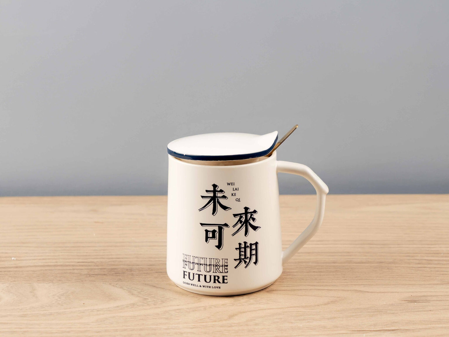 Ceramic Mug w/ Lid &amp; Spoon in Color Box, Set of 3