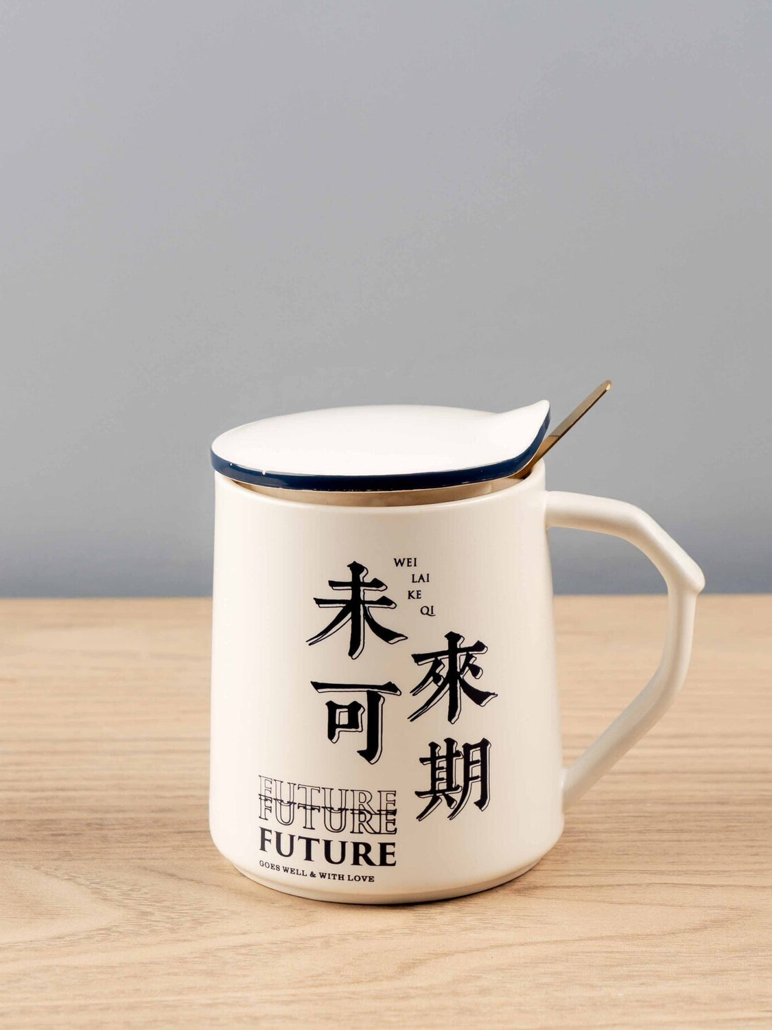 Ceramic Mug w/ Lid & Spoon in Color Box, Set of 3