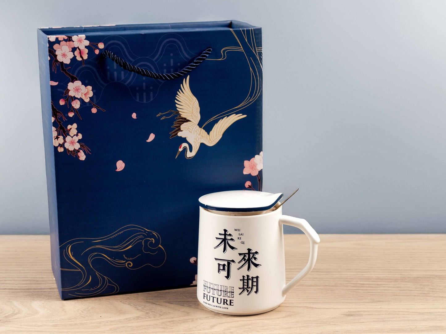Ceramic Mug w/ Lid & Spoon in Color Box, Set of 3