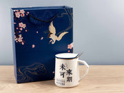 Ceramic Mug w/ Lid & Spoon in Color Box, Set of 3