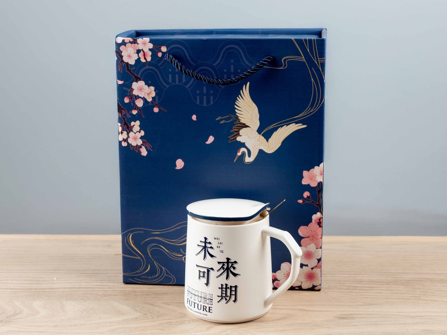 Ceramic Mug w/ Lid &amp; Spoon in Color Box, Set of 3