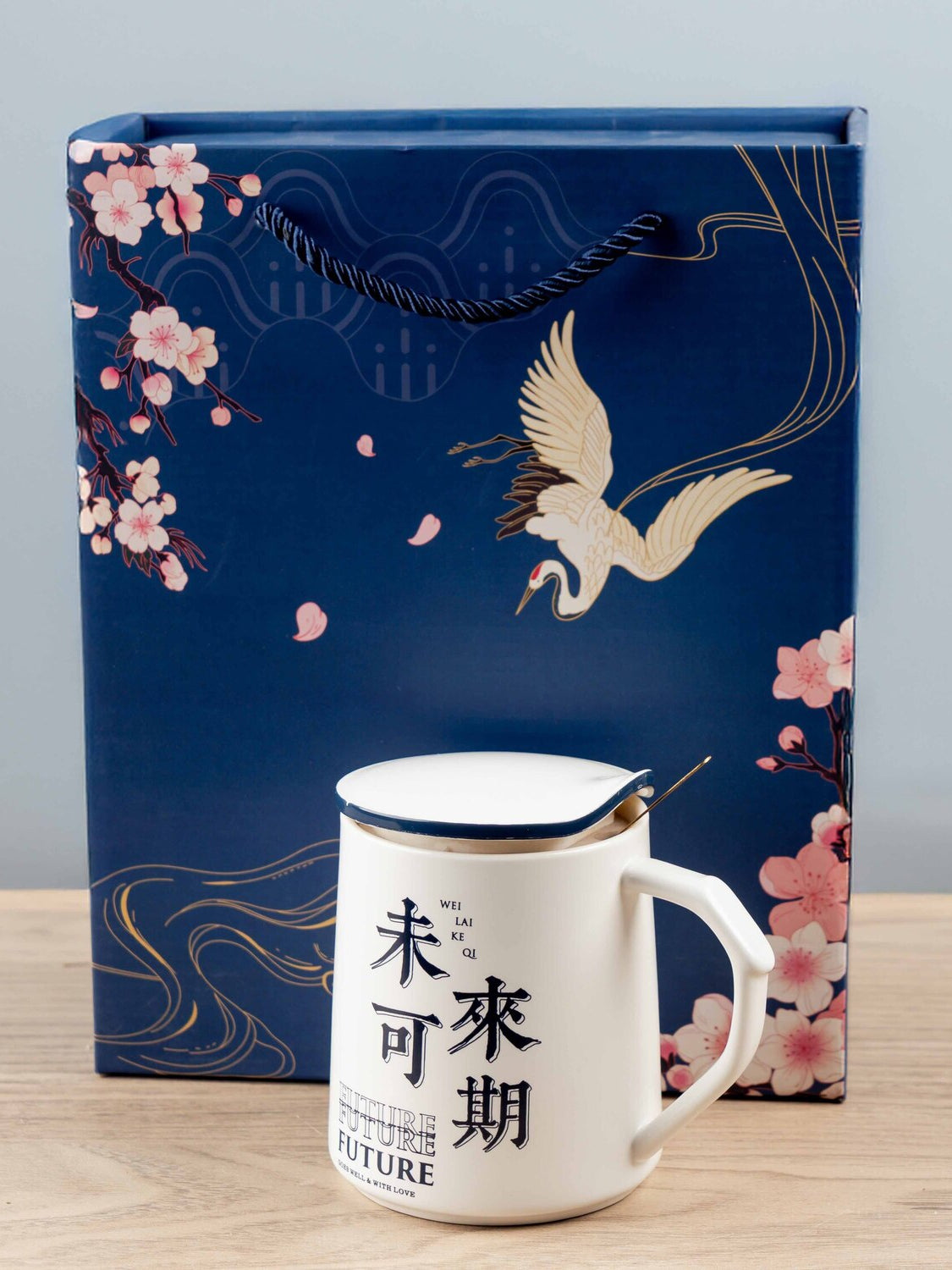 Ceramic Mug w/ Lid & Spoon in Color Box, Set of 3