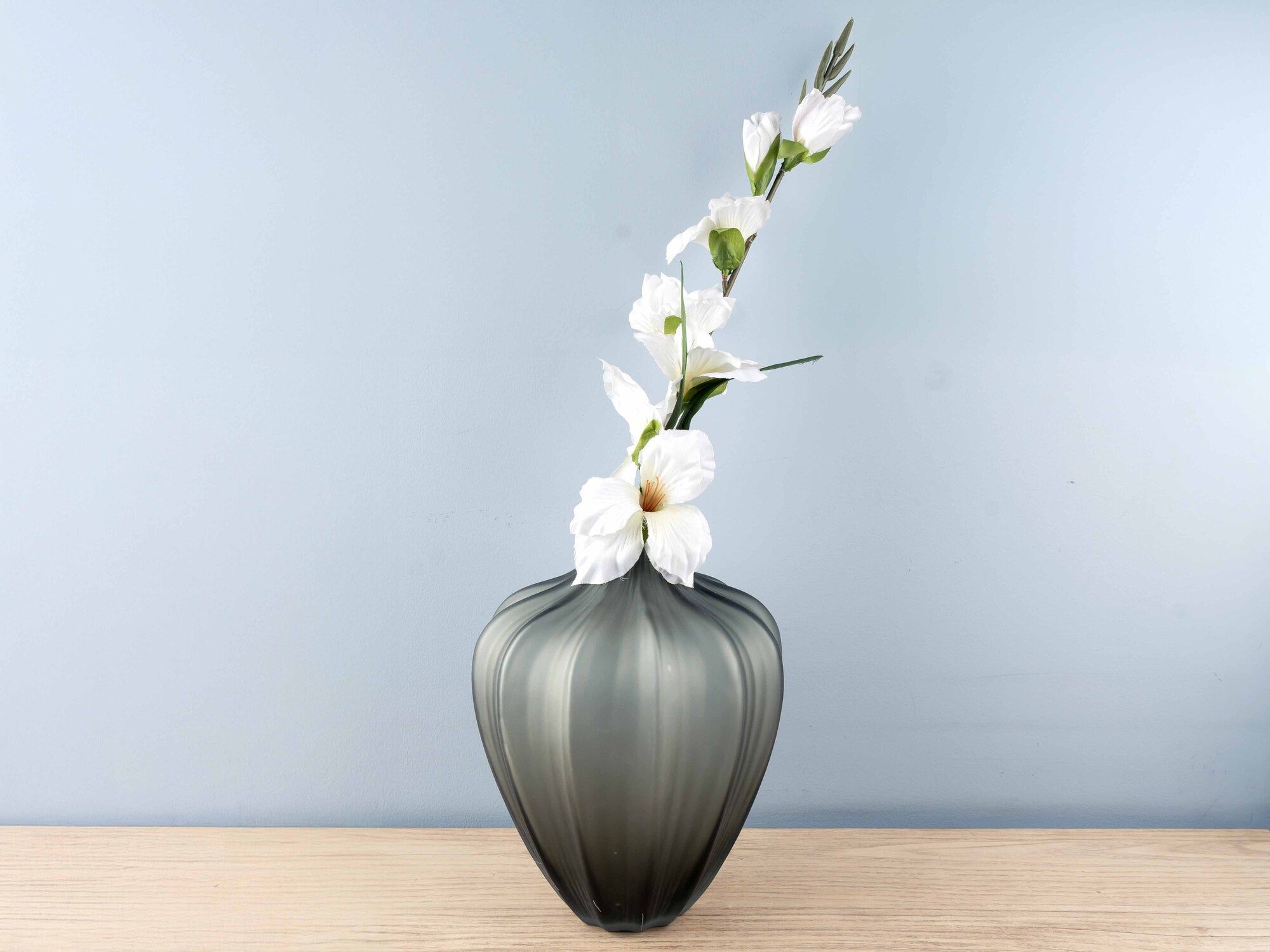 Carved Glass Vase, Grey, Small