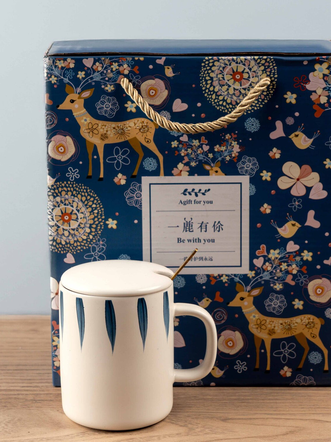 Ceramic Mug w/ Lid & Spoon in Color Box, Set of 3