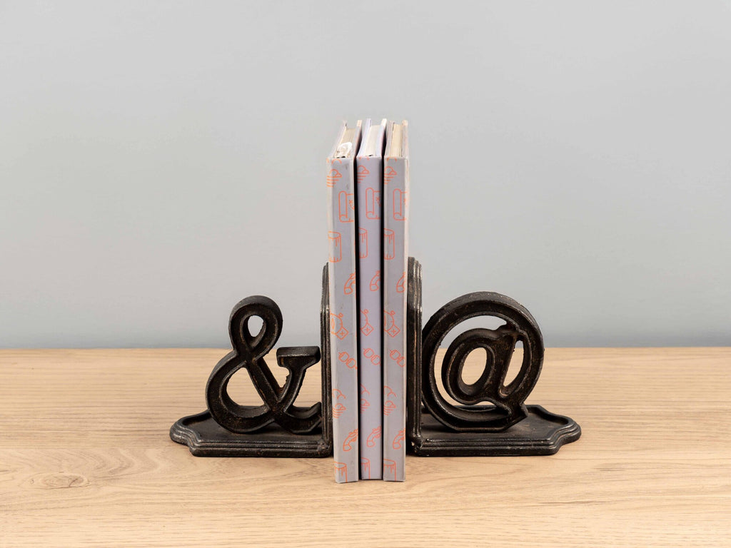 Cast Iron Bookends "&amp;/@", Set of 2