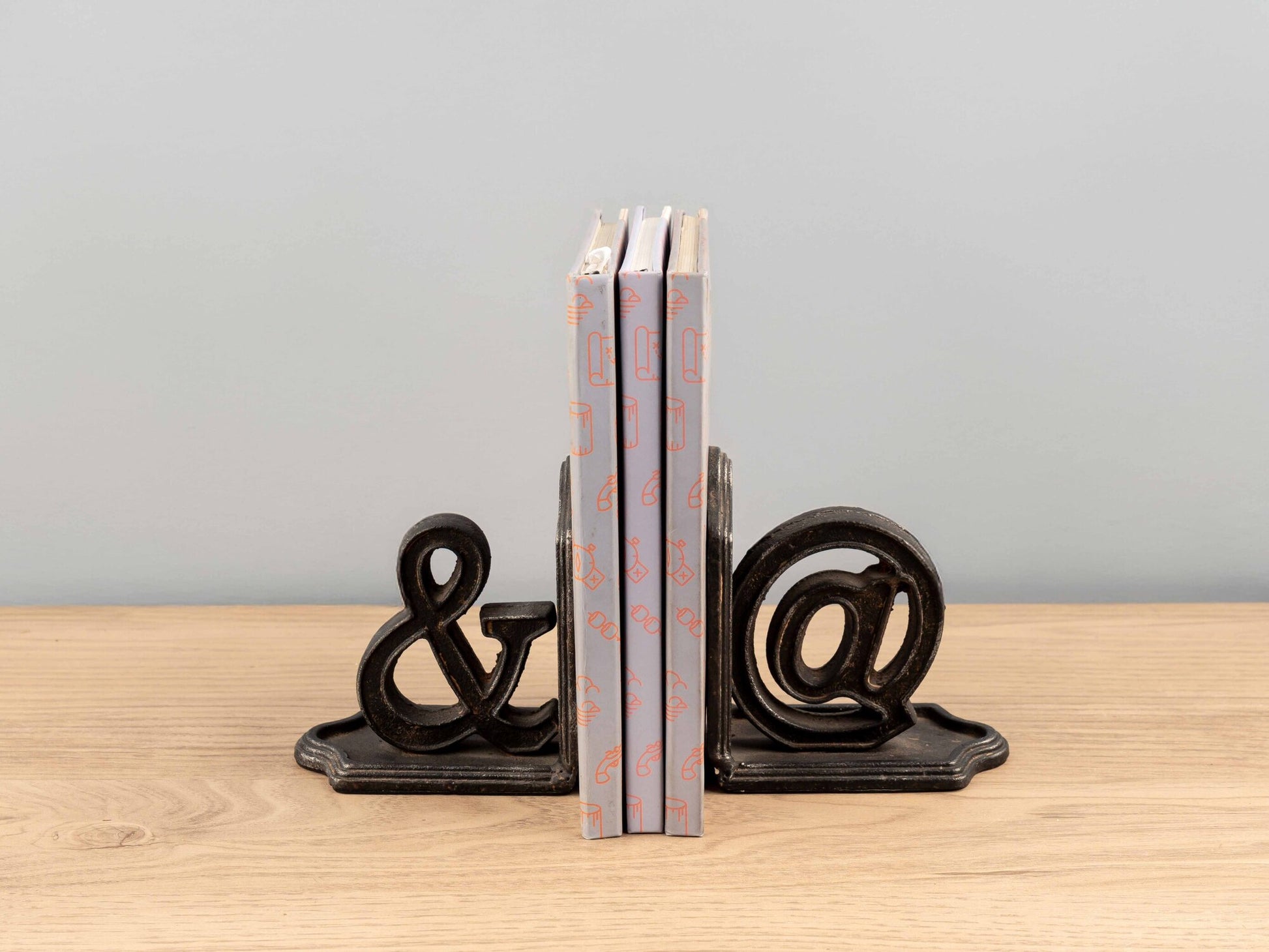 Cast Iron Bookends "&amp;/@", Set of 2