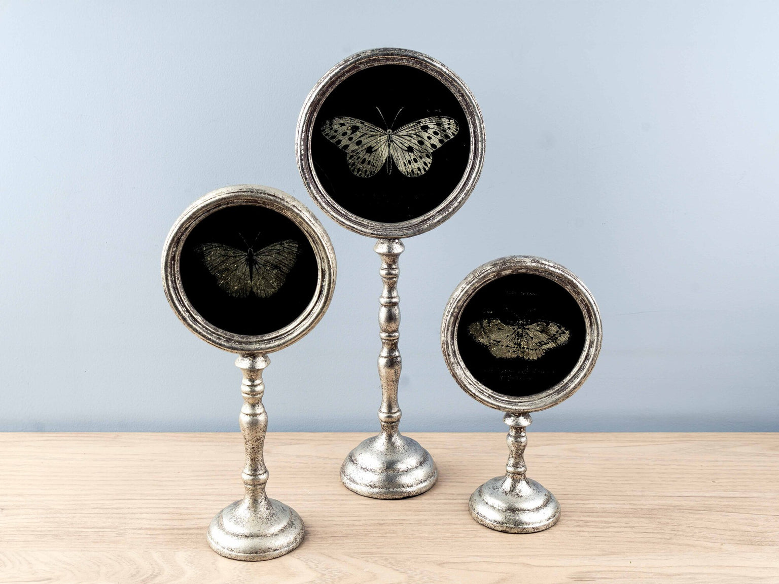 Resin &amp; Glass Butterfly Decoration, Black &amp; Gold, Set of 3