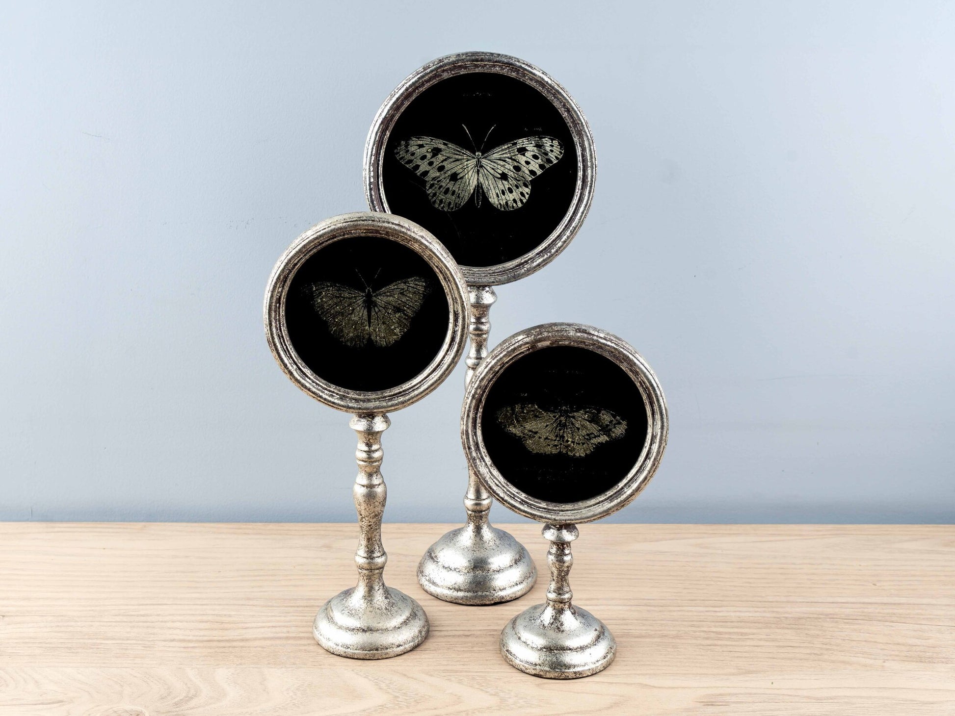 Resin &amp; Glass Butterfly Decoration, Black &amp; Gold, Set of 3