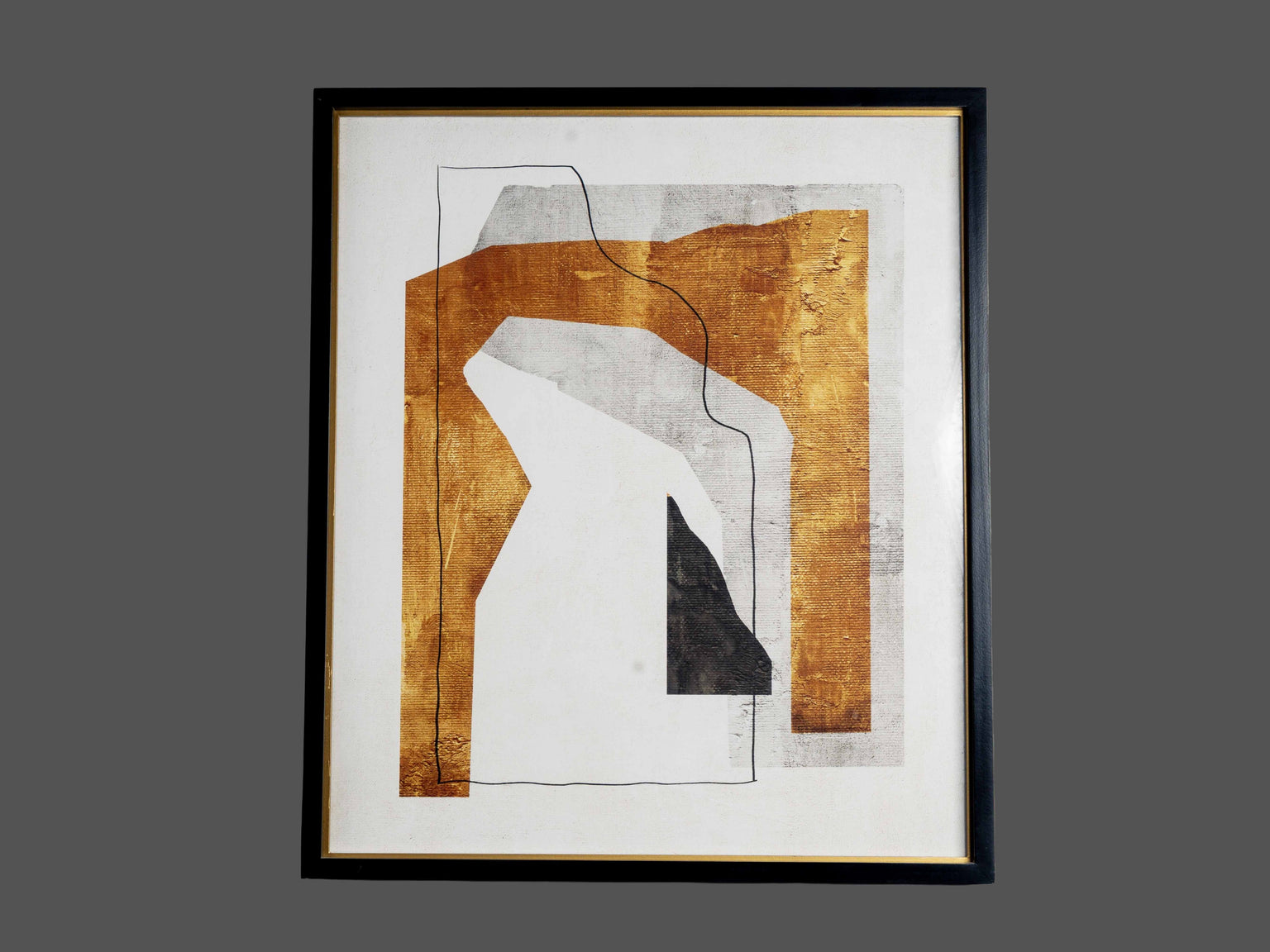 Fir Framed Wall Art w/ Abstract, Gold &amp; Black, 1 Style