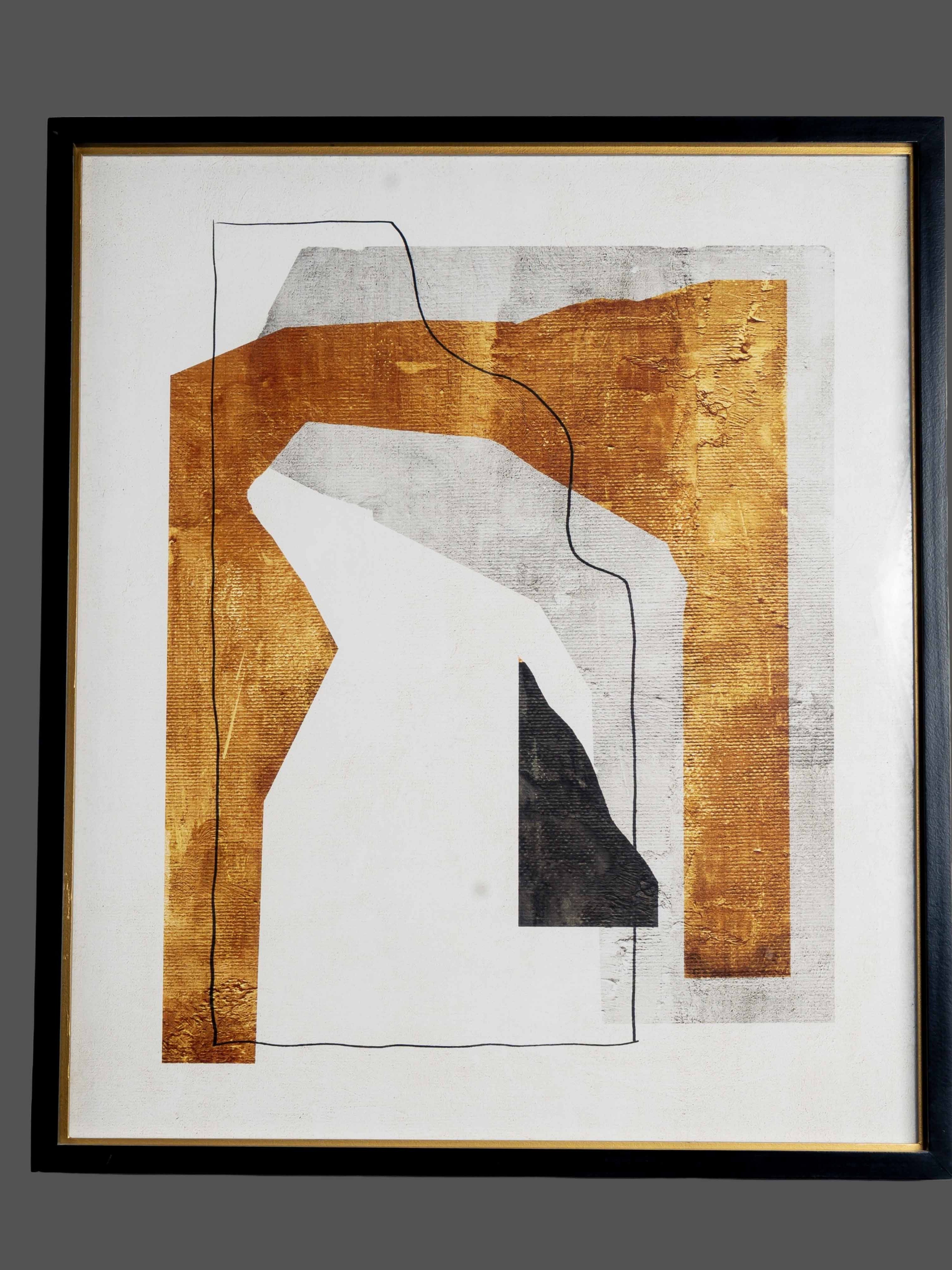 Fir Framed Wall Art w/ Abstract, Gold & Black, 1 Style