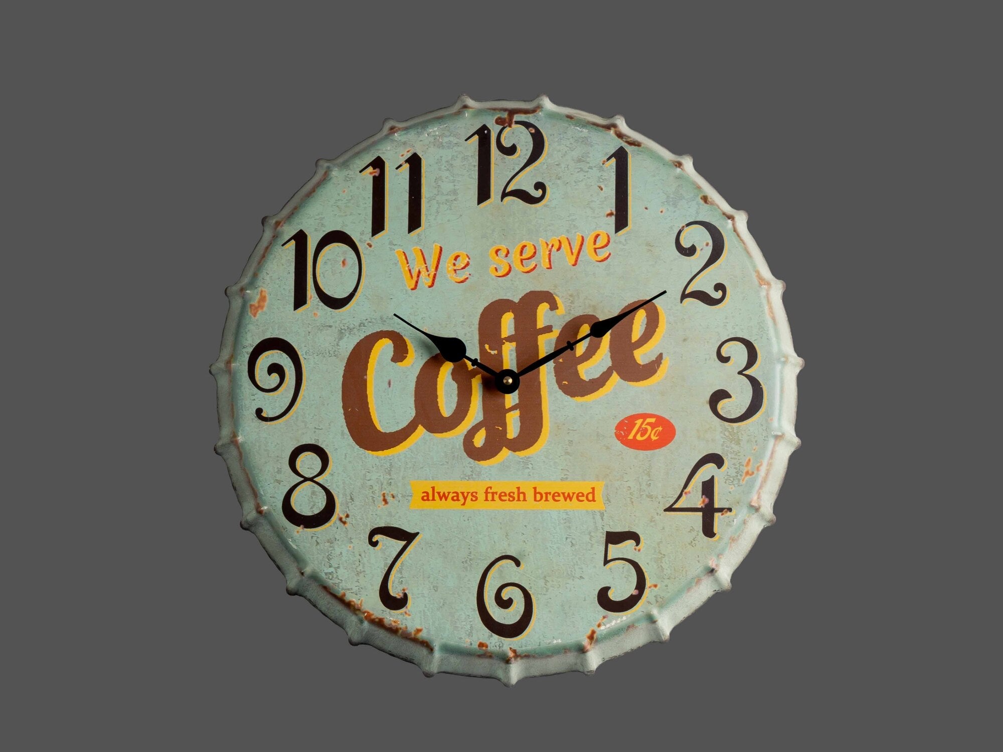 Metal Bottle Cap Wall Clock, Aqua