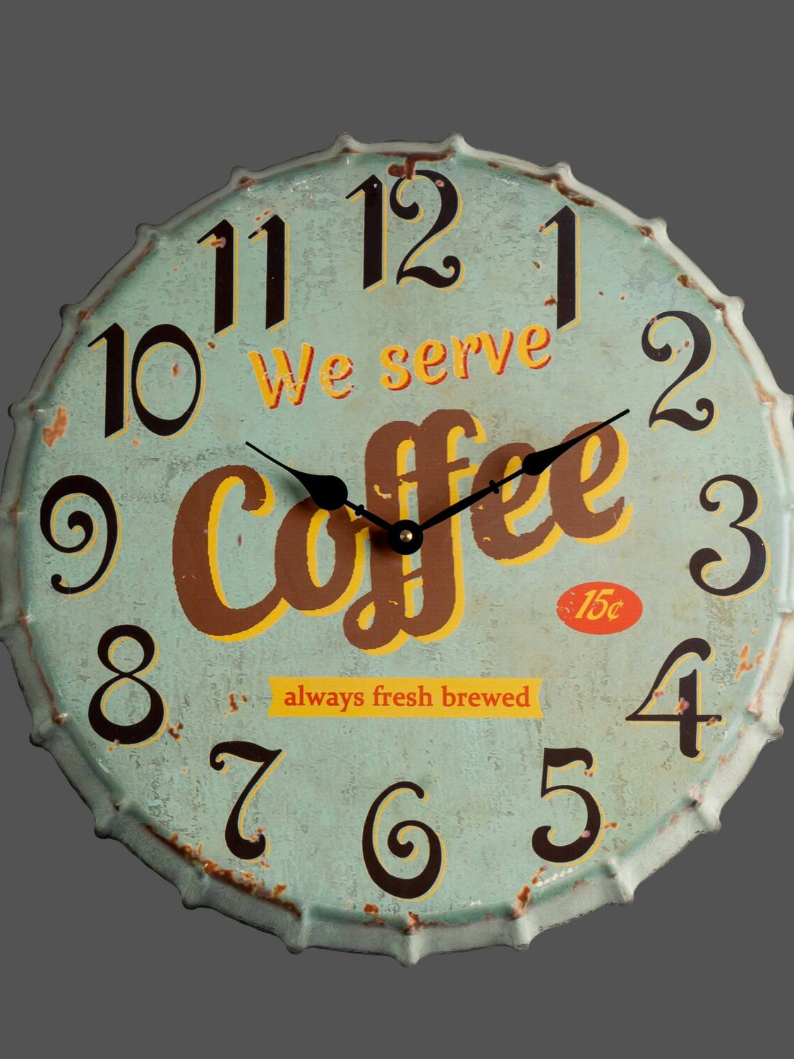 Metal Bottle Cap Wall Clock, Aqua