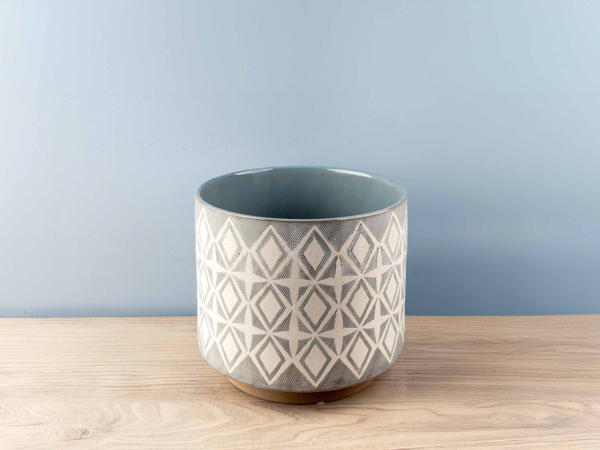 Stoneware Pot w/ Ethnic Pattern, Set of 3