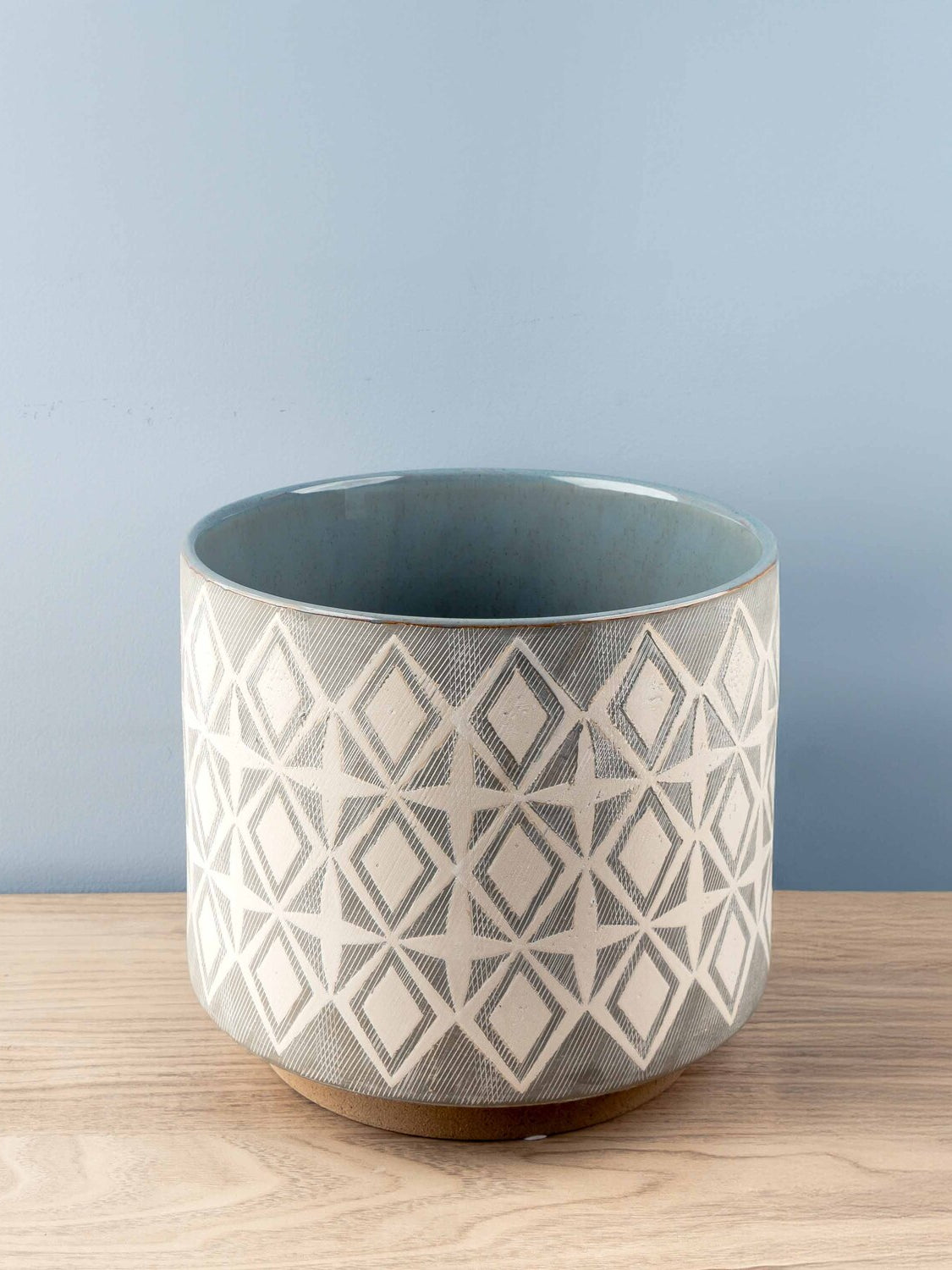 Stoneware Pot w/ Ethnic Pattern, Set of 3