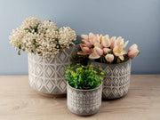 Stoneware Pot w/ Ethnic Pattern, Set of 3