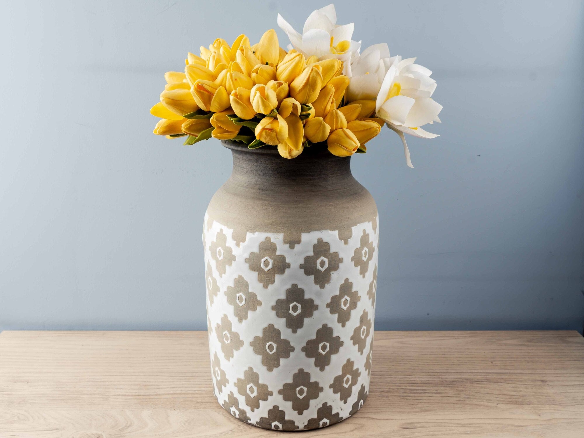 Terra-cotta Handmade Vase w/ Flowers Pattern, Large