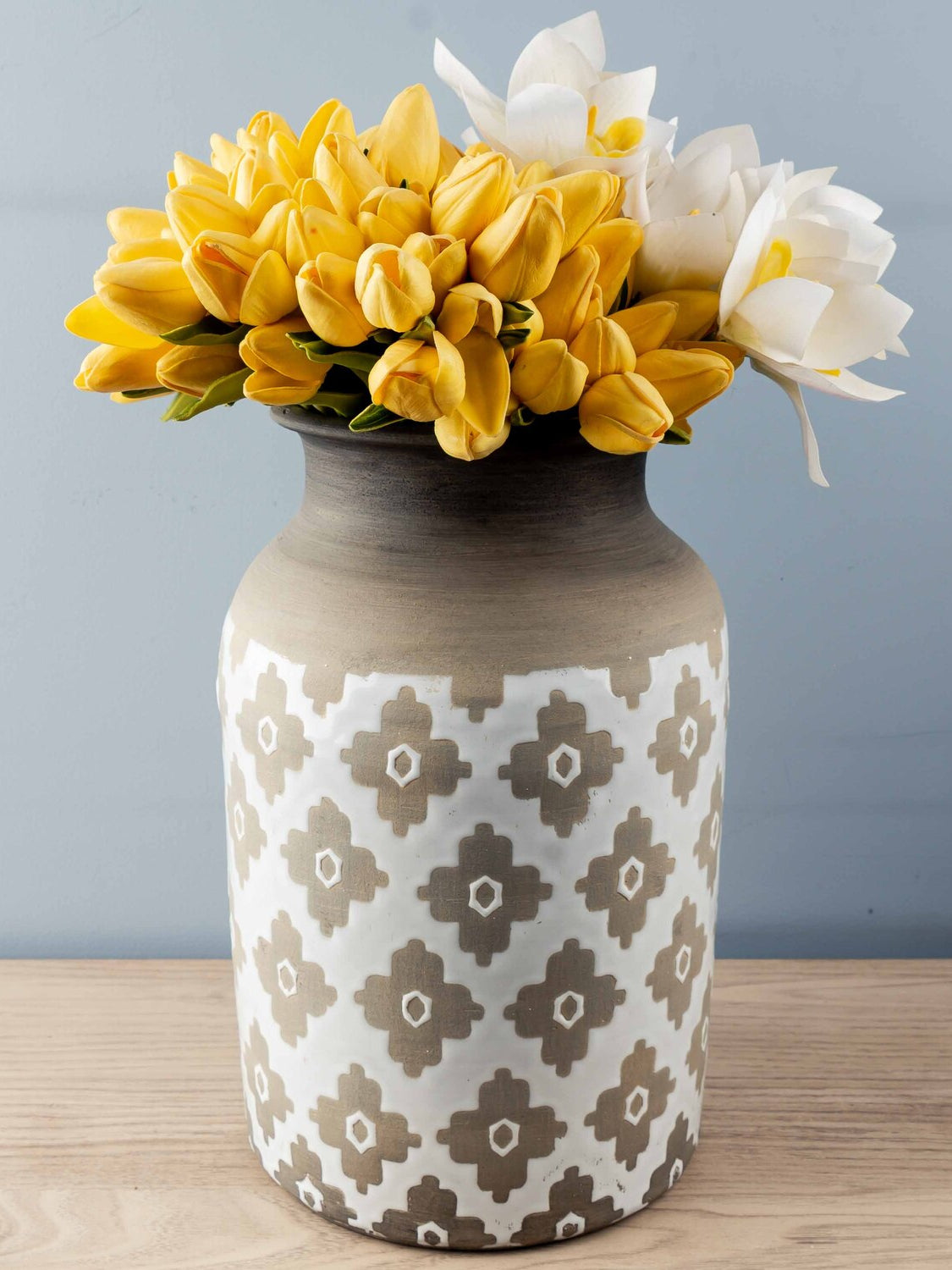 Terra-cotta Handmade Vase w/ Flowers Pattern, Large