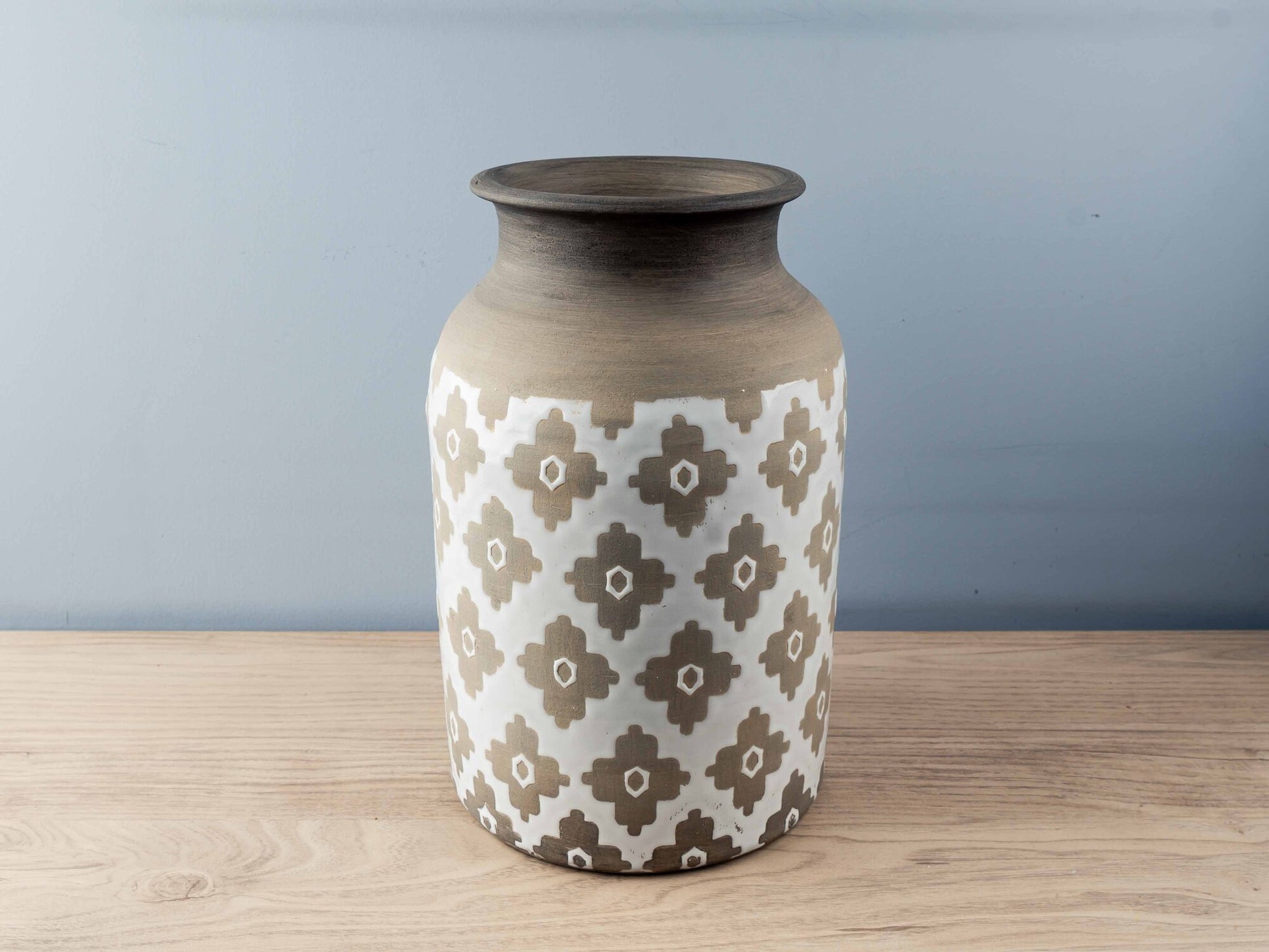 Terracotta Handmade Vase w/ Flowers Pattern, Large