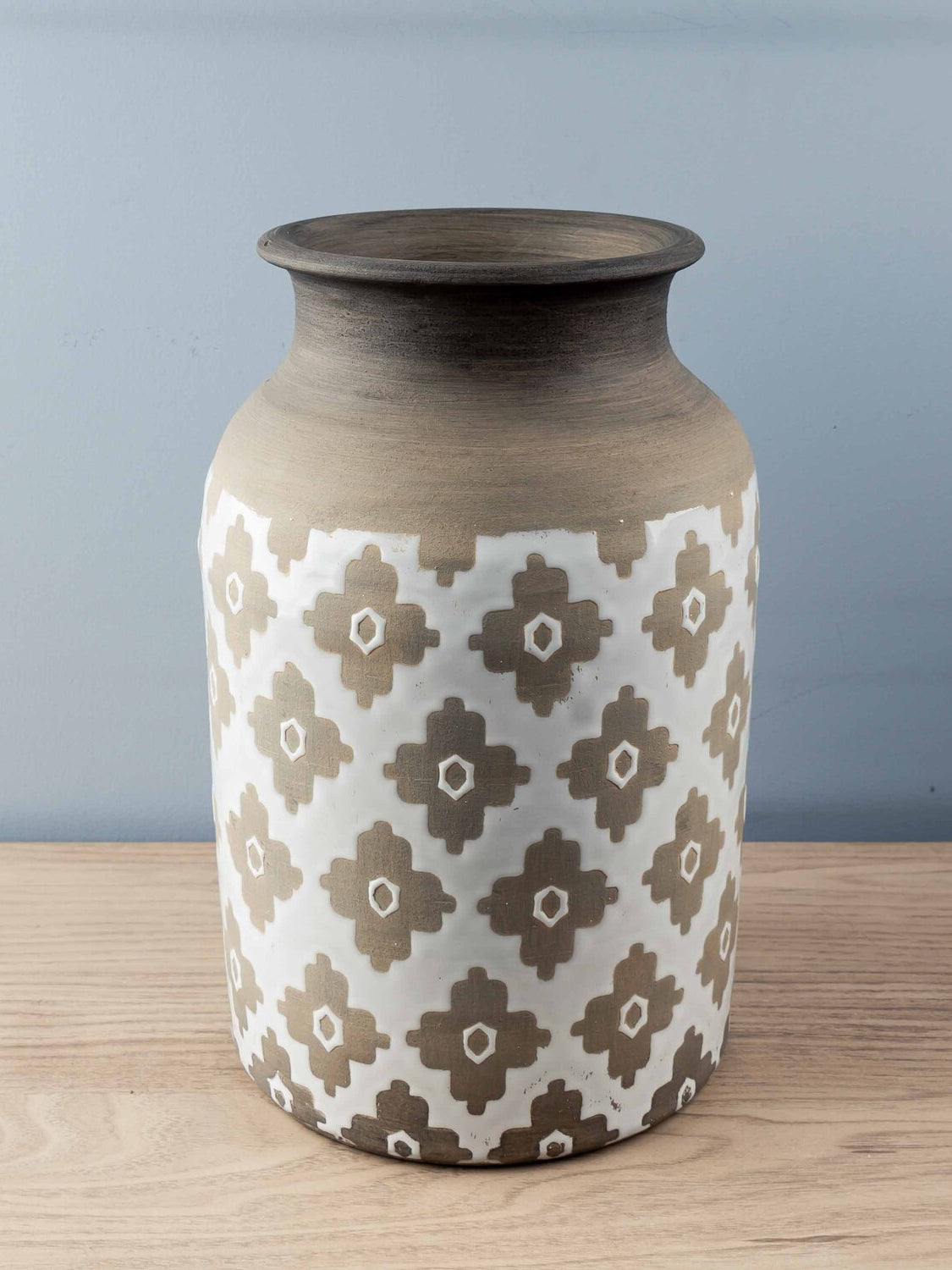 Terra-cotta Handmade Vase w/ Flowers Pattern, Large