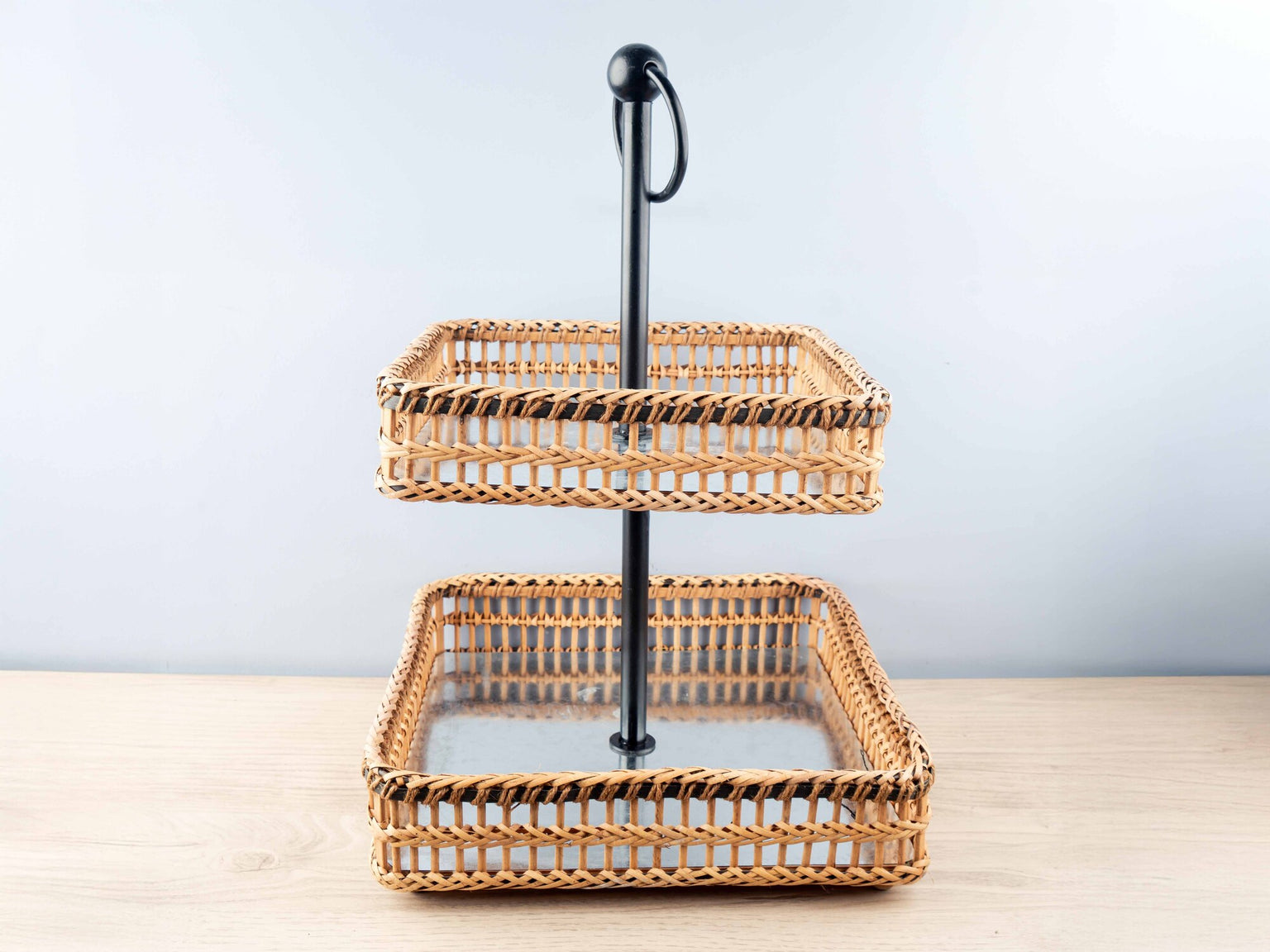 Square Metal &amp; Bamboo 2-Tier Tray