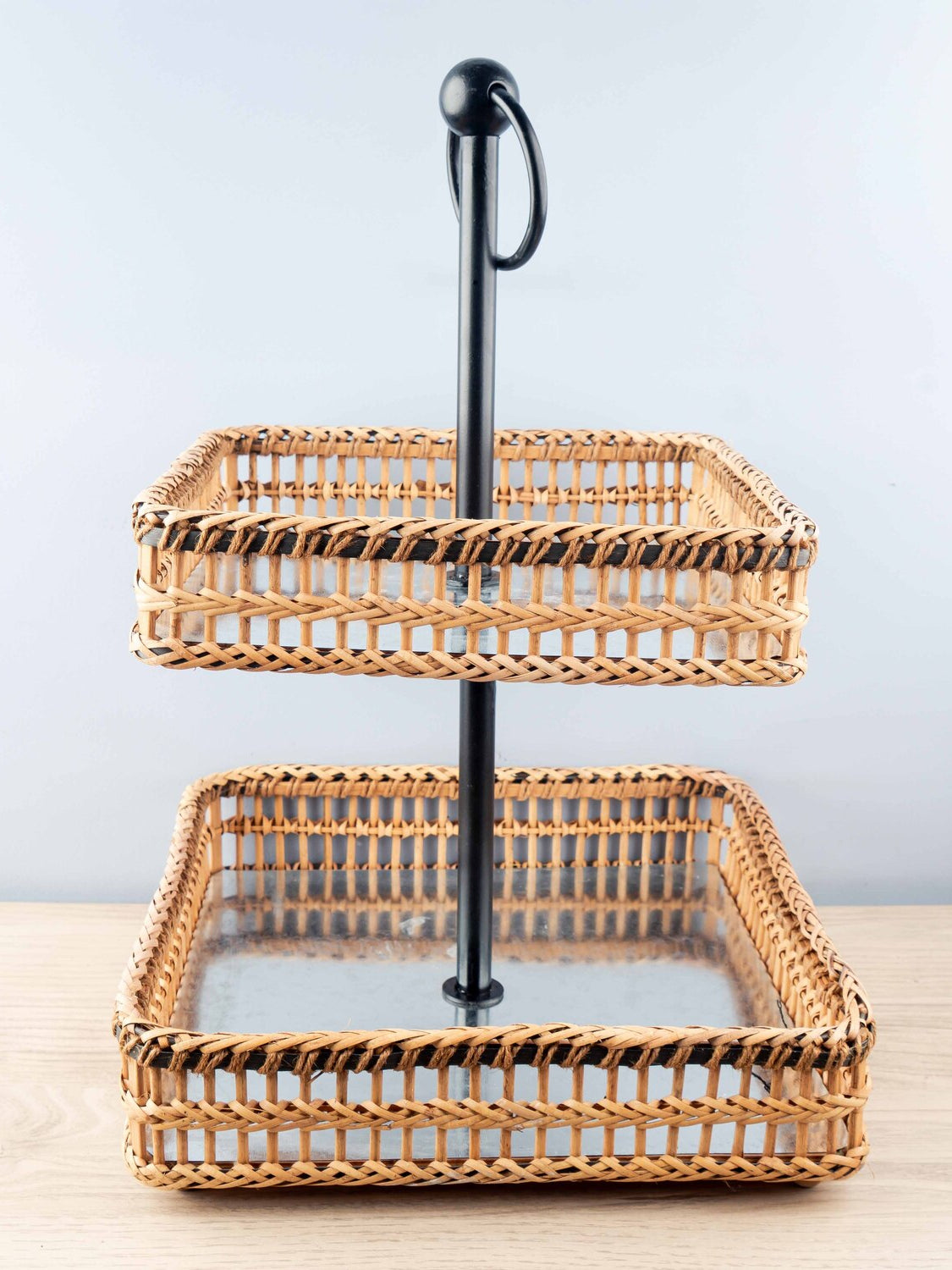 Square Metal & Bamboo 2-Tier Tray