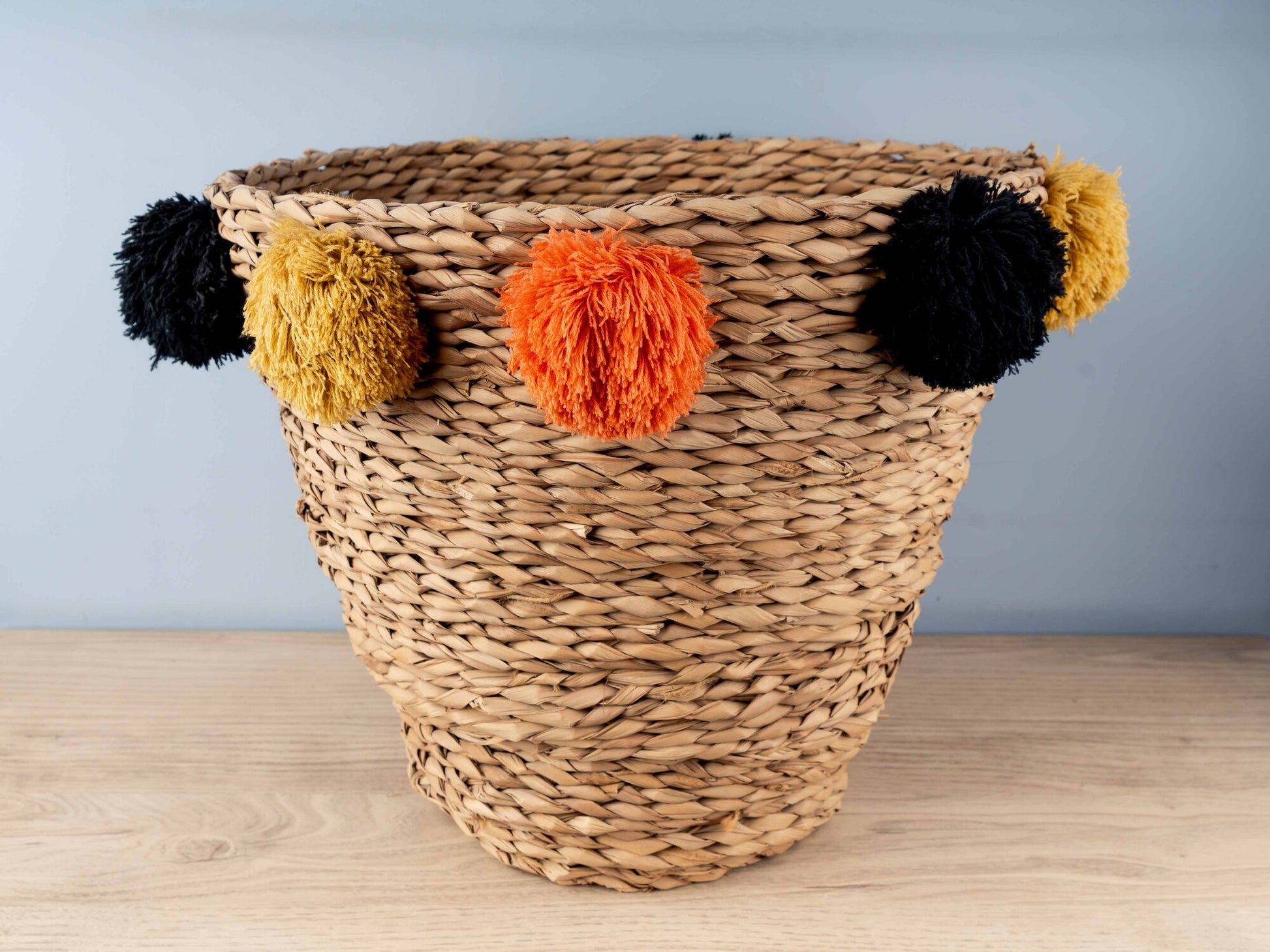 Natural Seagrass Baskets w/ Brown &amp; Pink Pom Poms, Set of 2