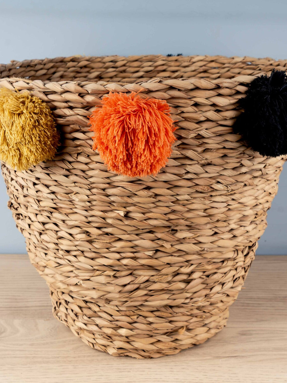 Natural Seagrass Baskets w/ Brown & Pink Pom Poms, Set of 2