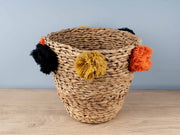 Natural Seagrass Baskets w/ Brown & Pink Pom Poms, Set of 2