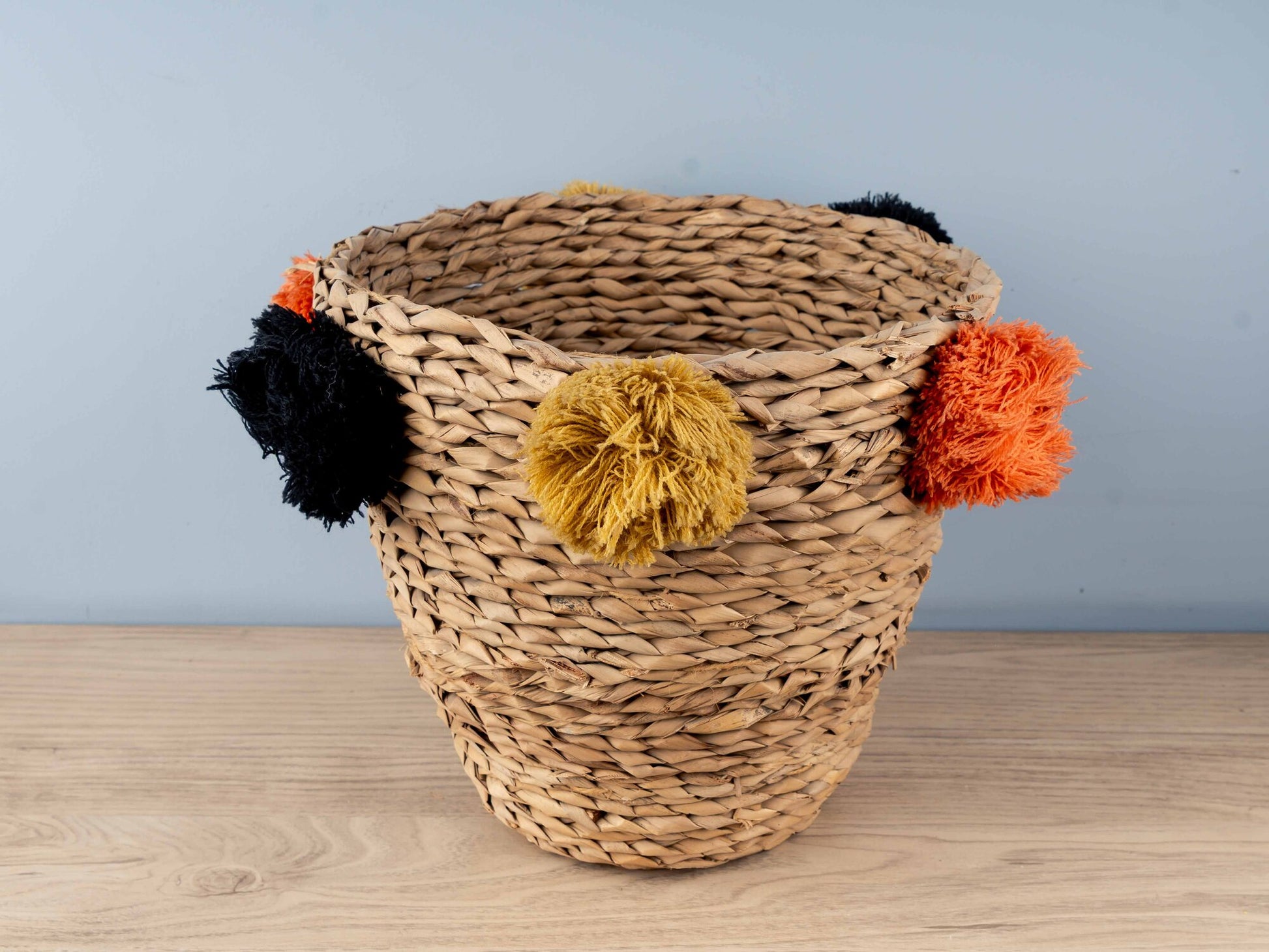 Natural Seagrass Baskets w/ Brown &amp; Pink Pom Poms, Set of 2