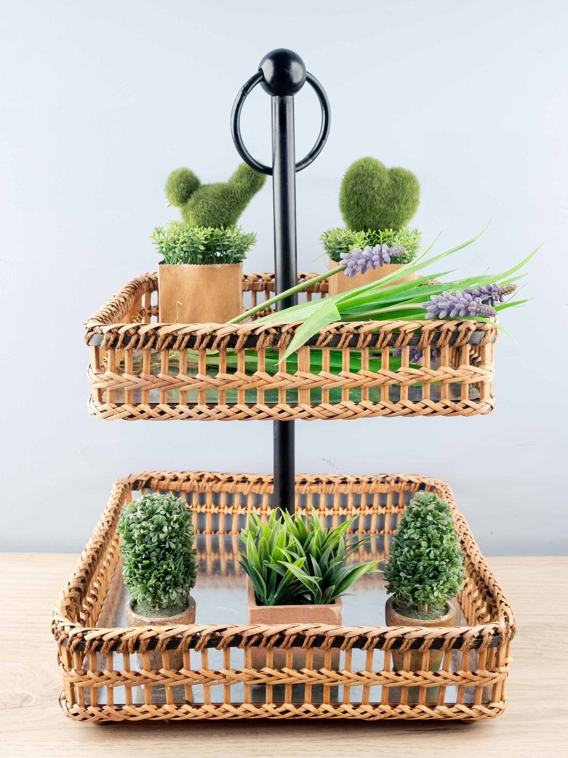 Square Metal & Bamboo 2-Tier Tray