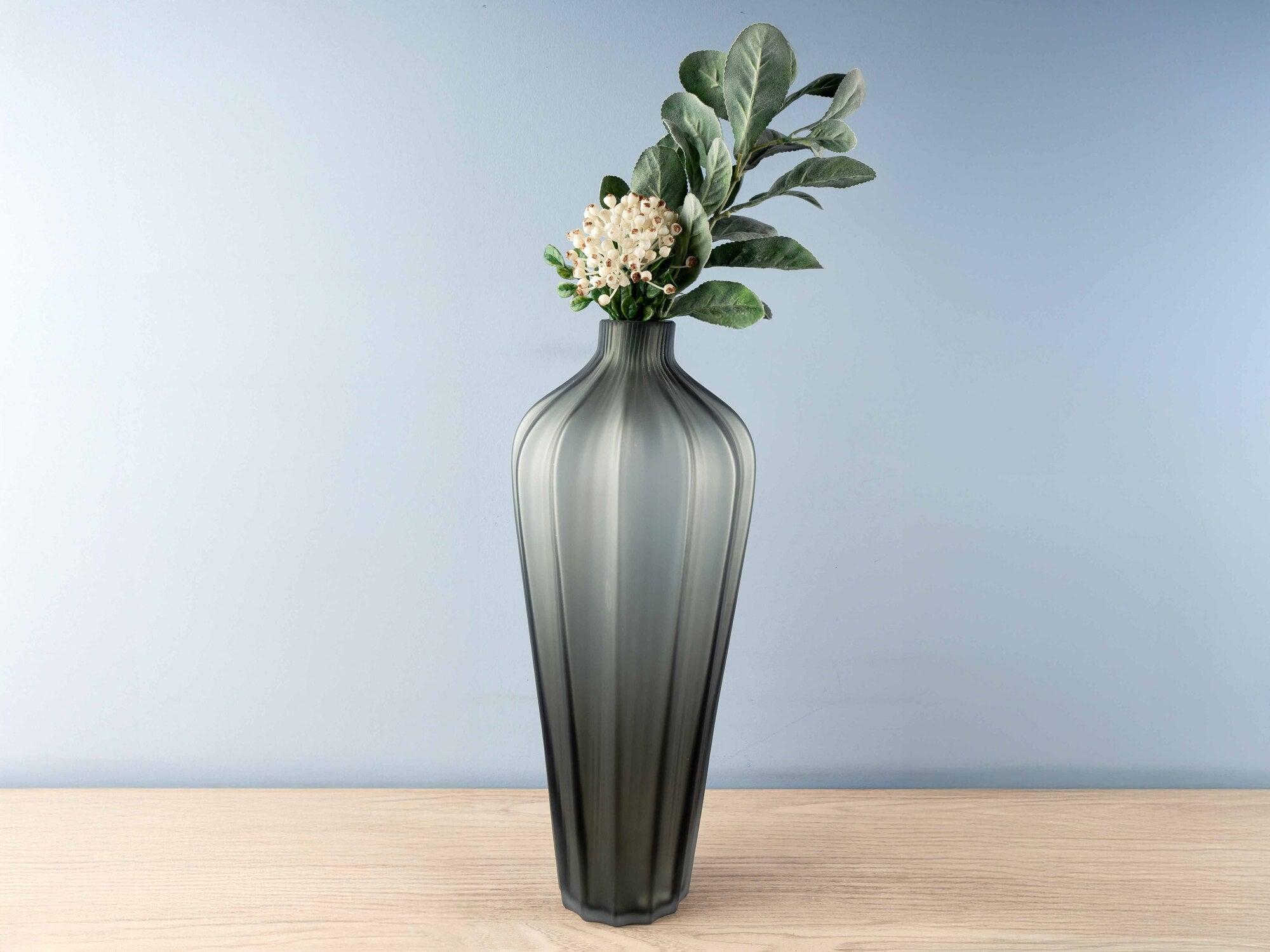 Carved Glass Vase, Grey, Large