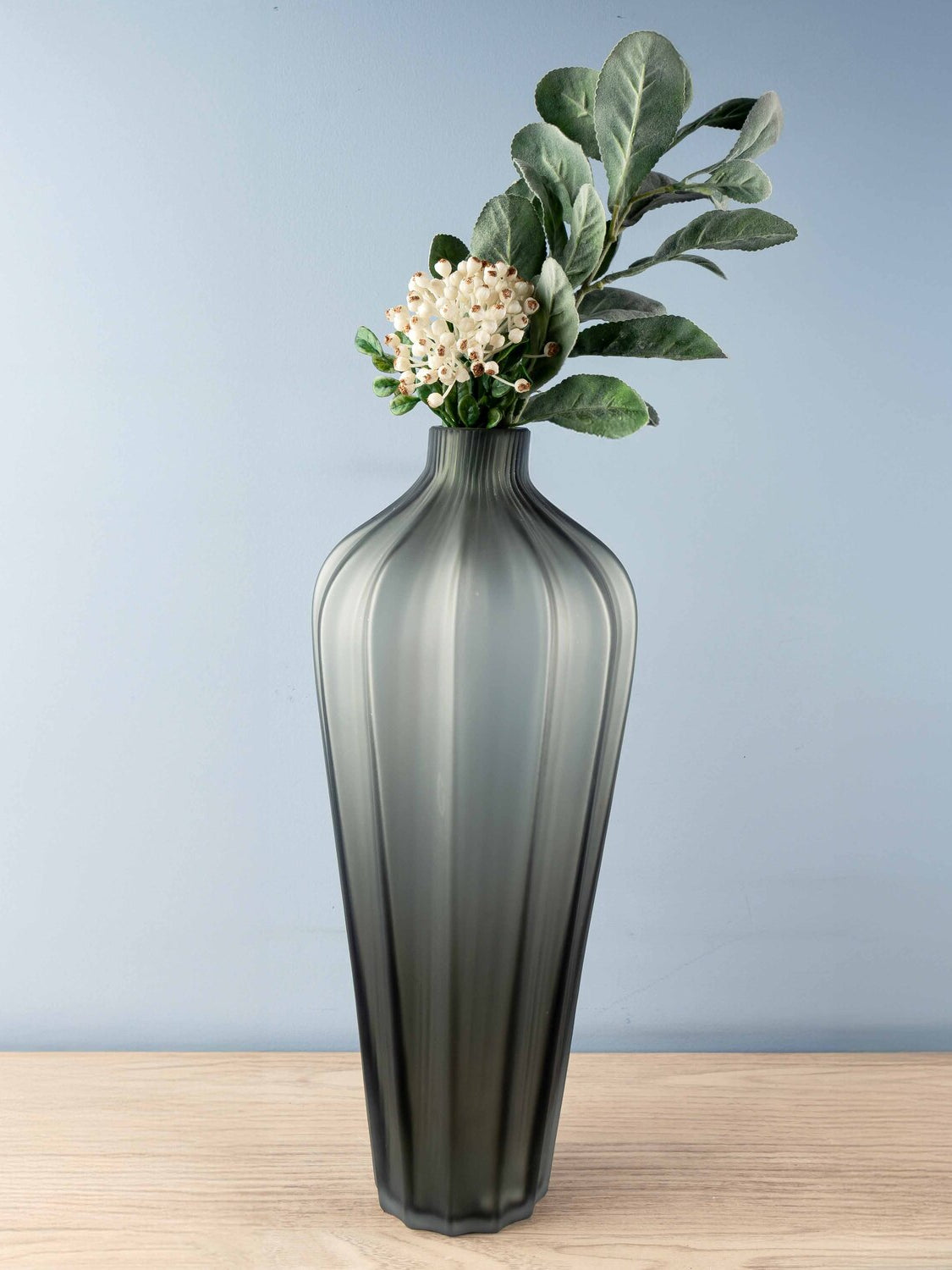 Carved Glass Vase, Grey, Large