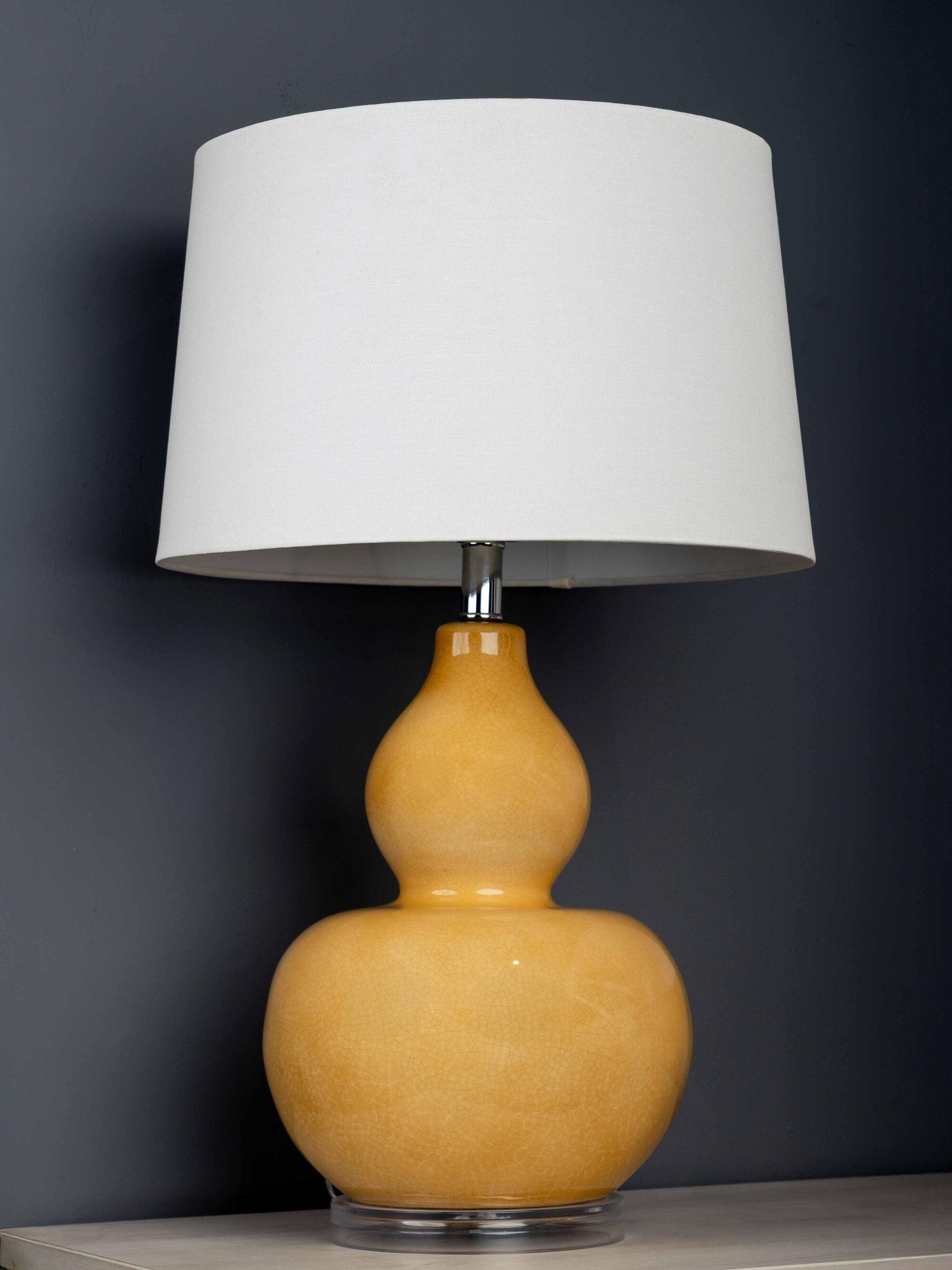 Stoneware Table Lamp w/ Linen Shade, Cracked Glaze Saffron Finish