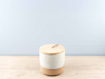 Stoneware Jar w/ Wood Lid &amp; Leather Loop, Cream