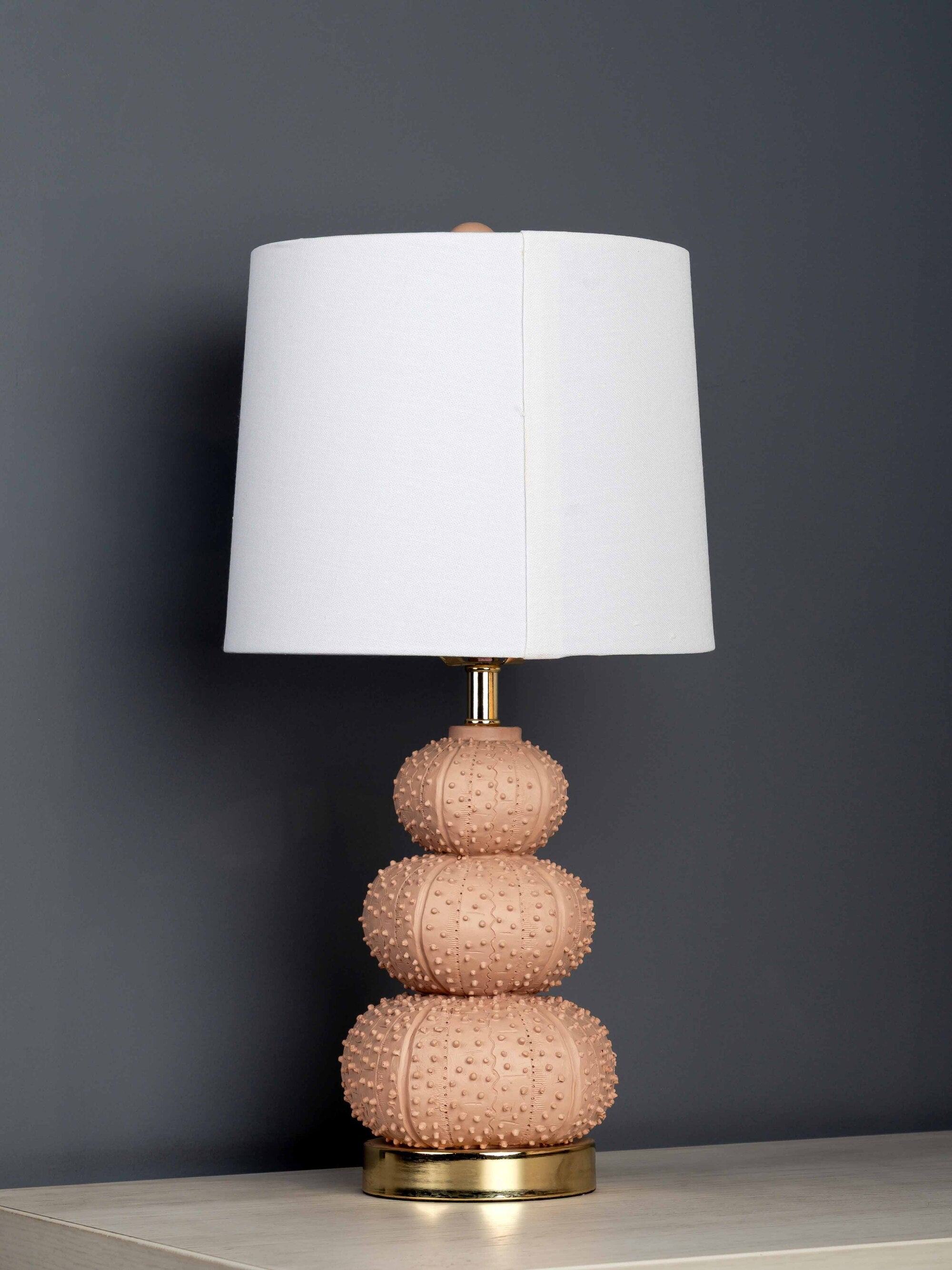 Resin Sea Urchin Table Lamp w/ Gold Metal Base, Pink