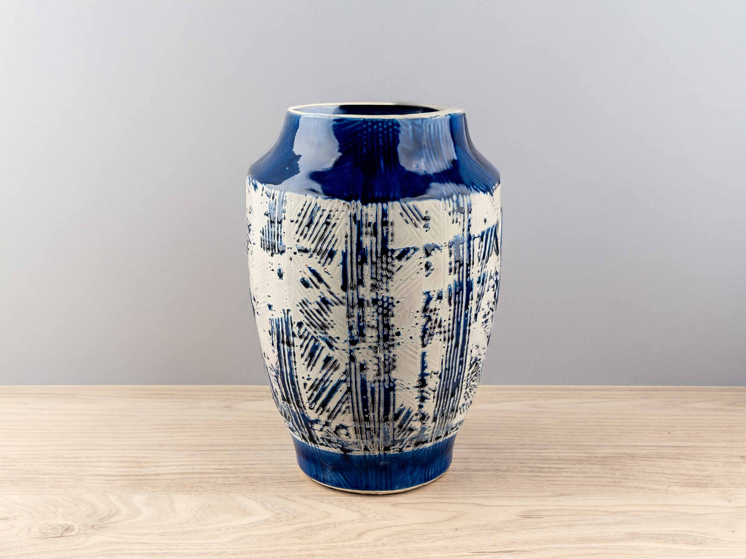 Terracotta Handmade Vase, Blue, Large