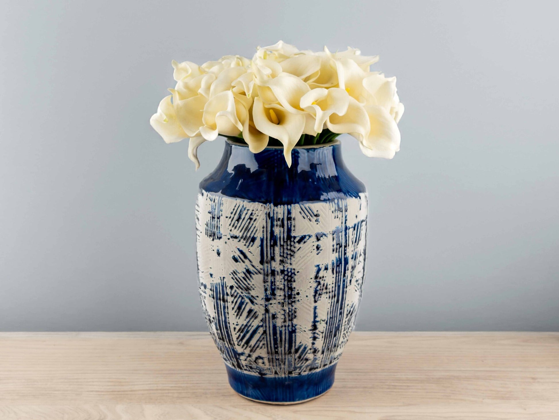 Terracotta Handmade Vase, Blue, Large