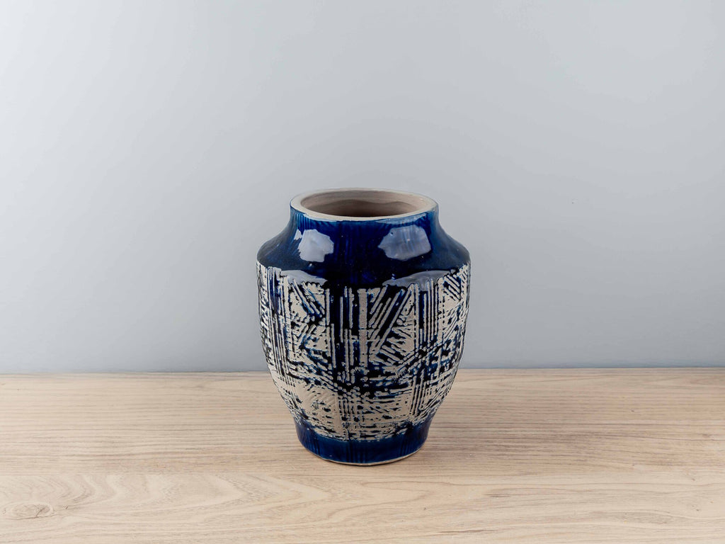 Terracotta Handmade Vase, Blue, Small