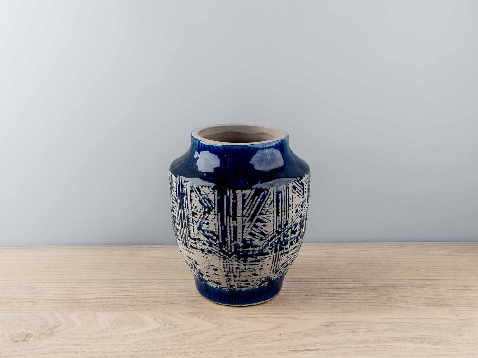 Terracotta Handmade Vase, Blue, Small