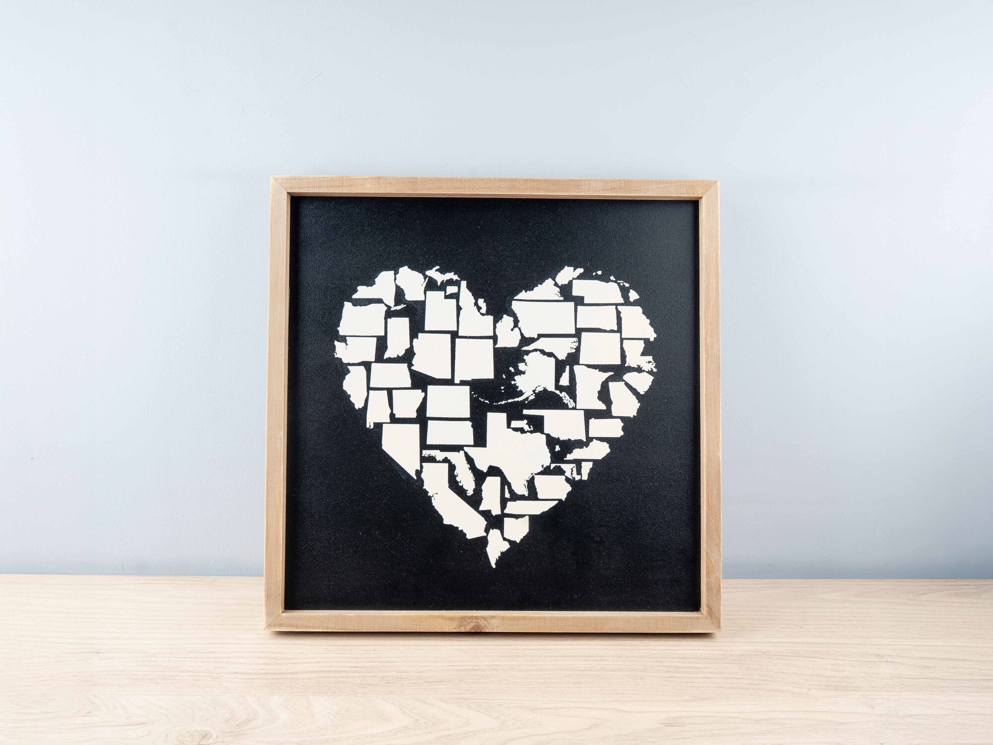 MDF Wall Art w/ US States in Heart Shape