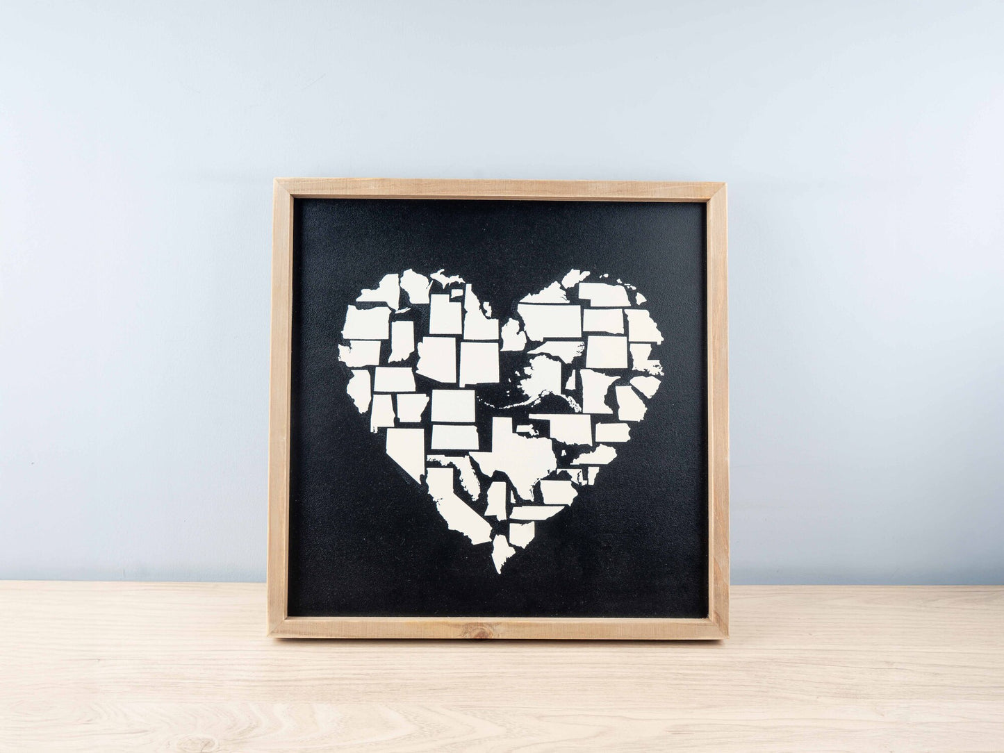 MDF Wall Art w/ US States in Heart Shape