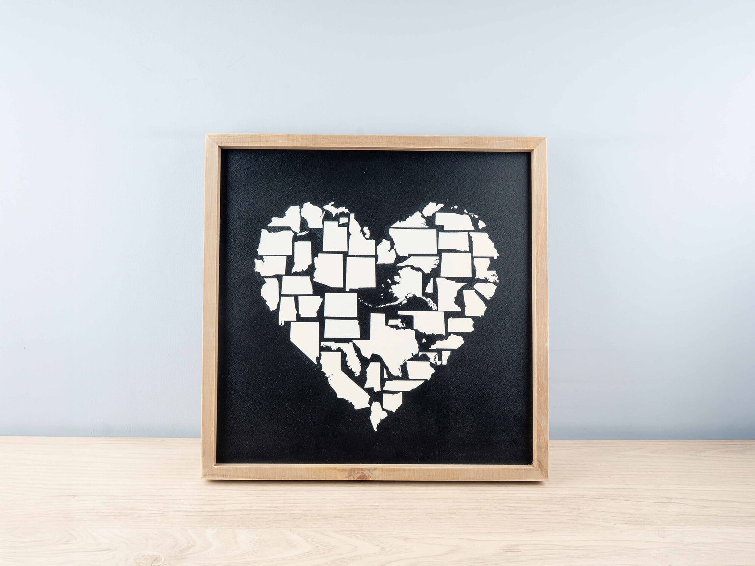 MDF Wall Art w/ US States in Heart Shape