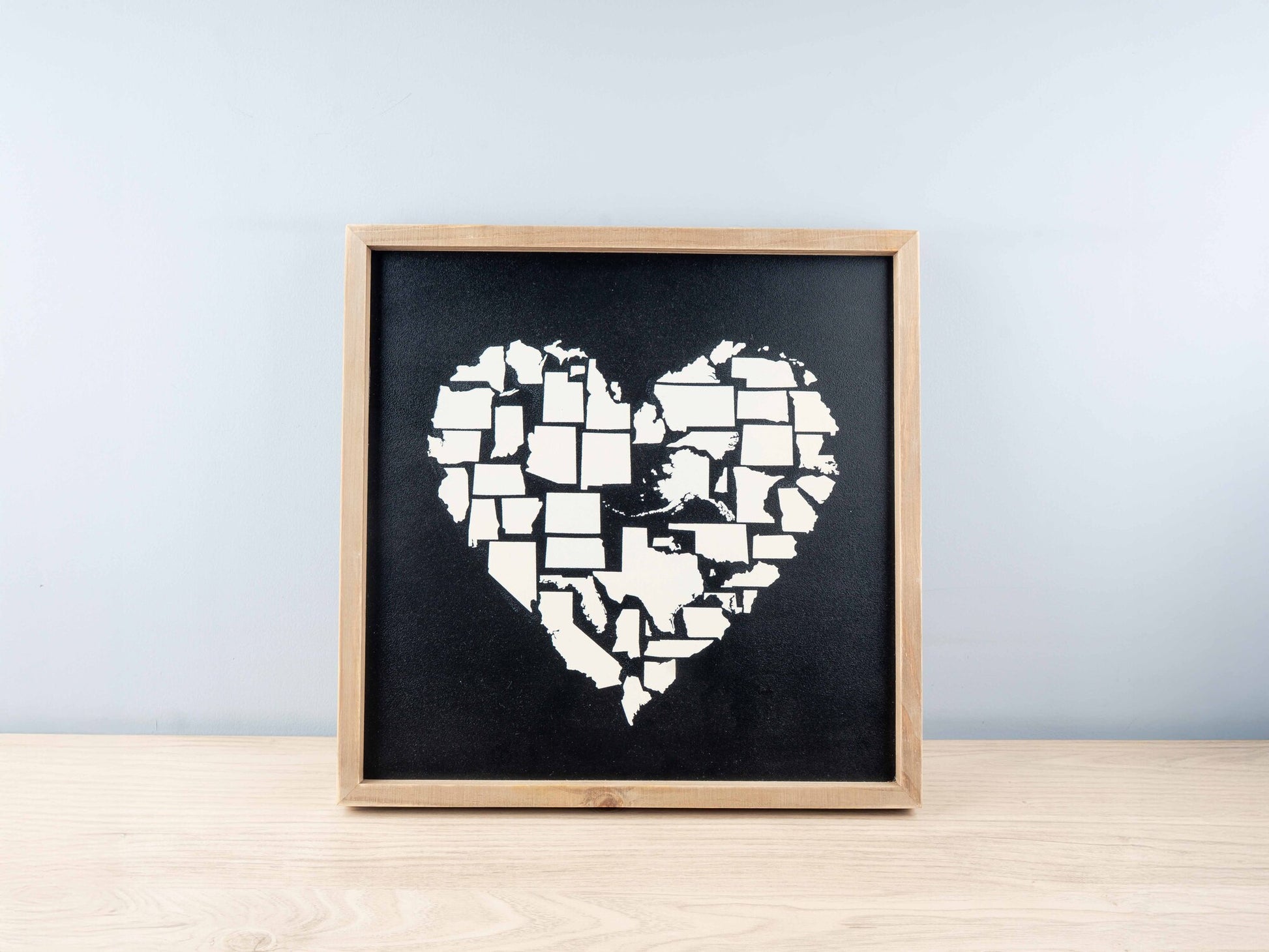 MDF Wall Art w/ US States in Heart Shape