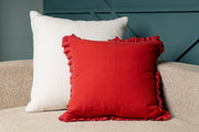 Red Cushion Whit Pleated Fringe