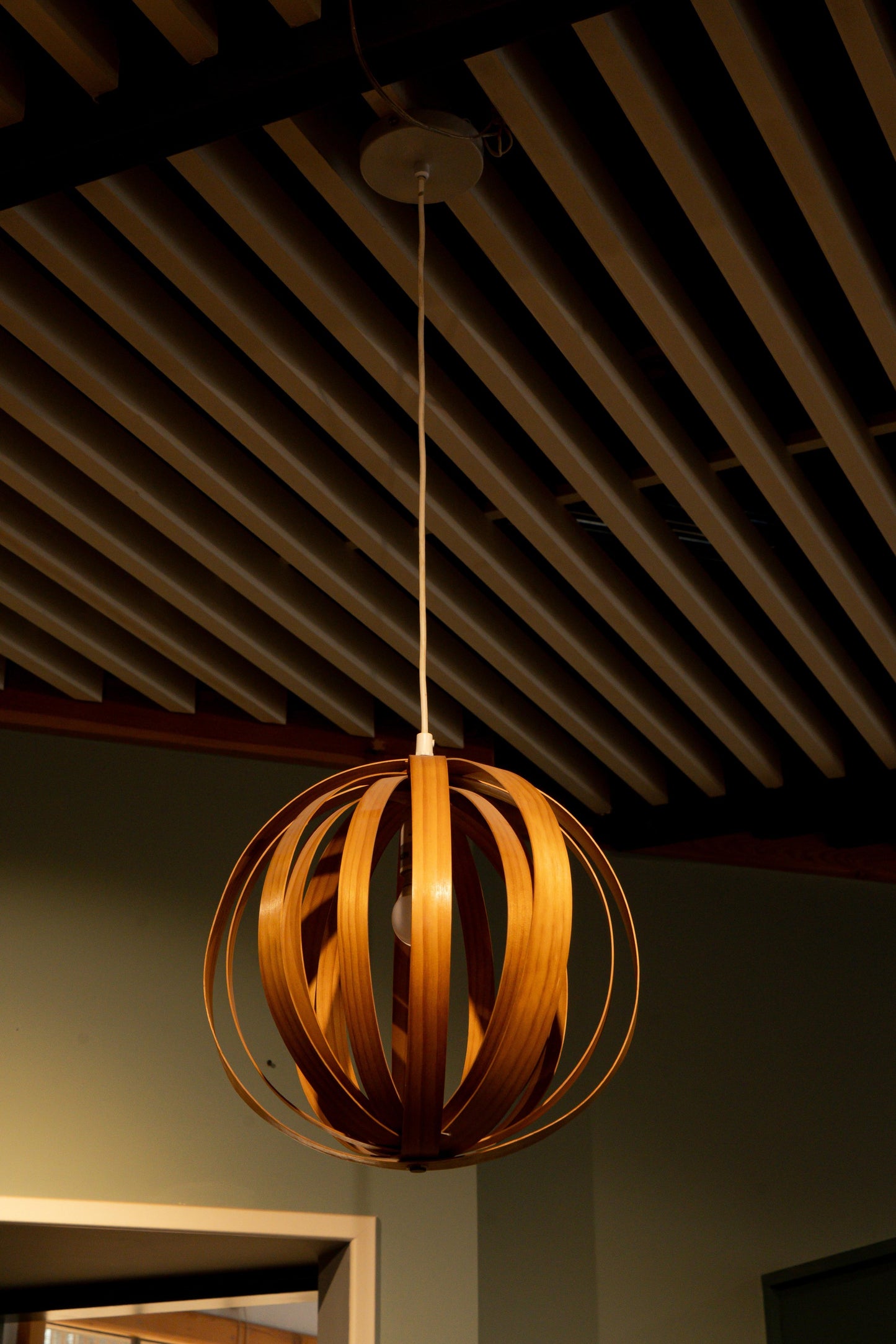 Pine Slat Lantern Pendent Lamp, Small