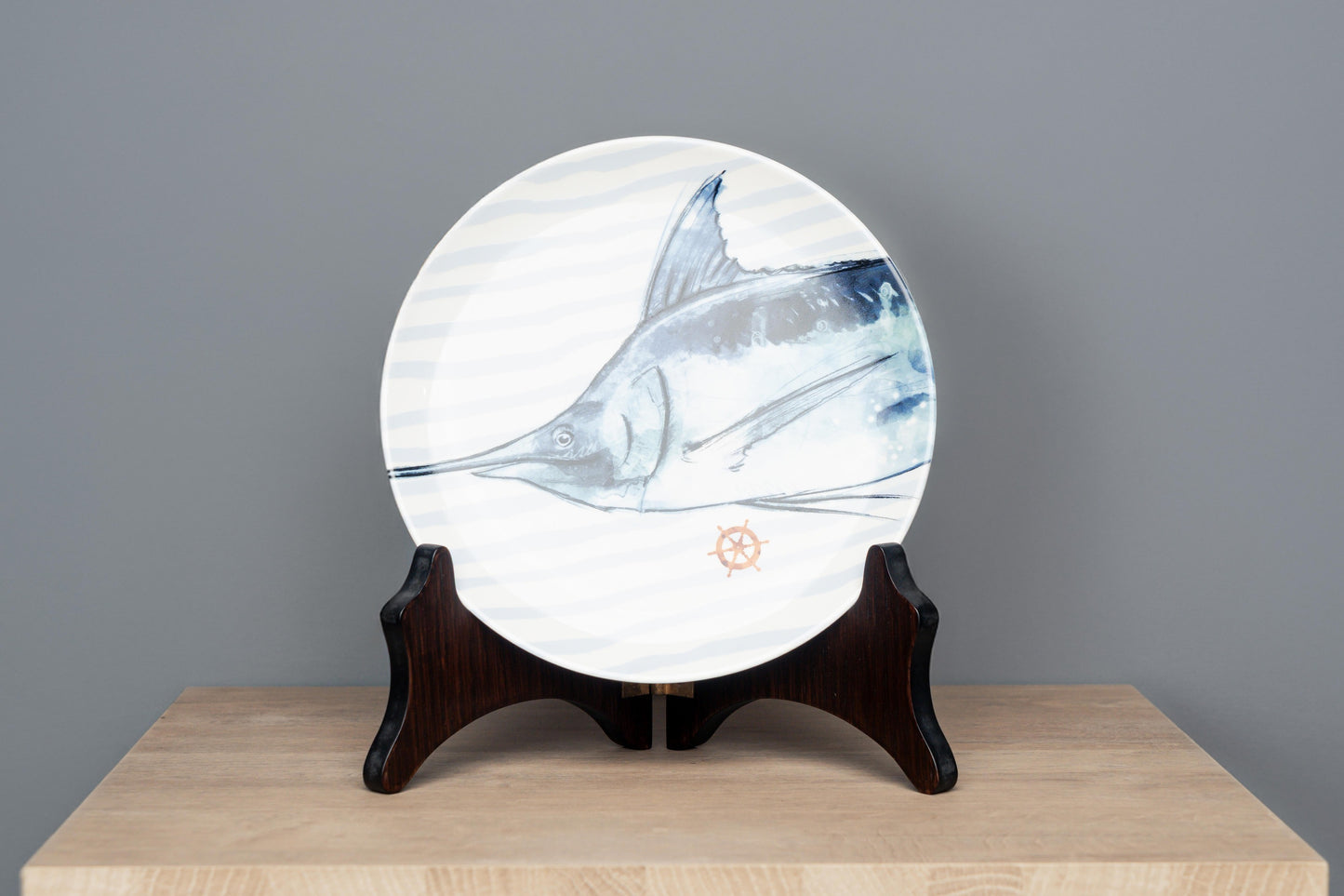 Chad Stoneware Plate W/ Nautical Design, With stand