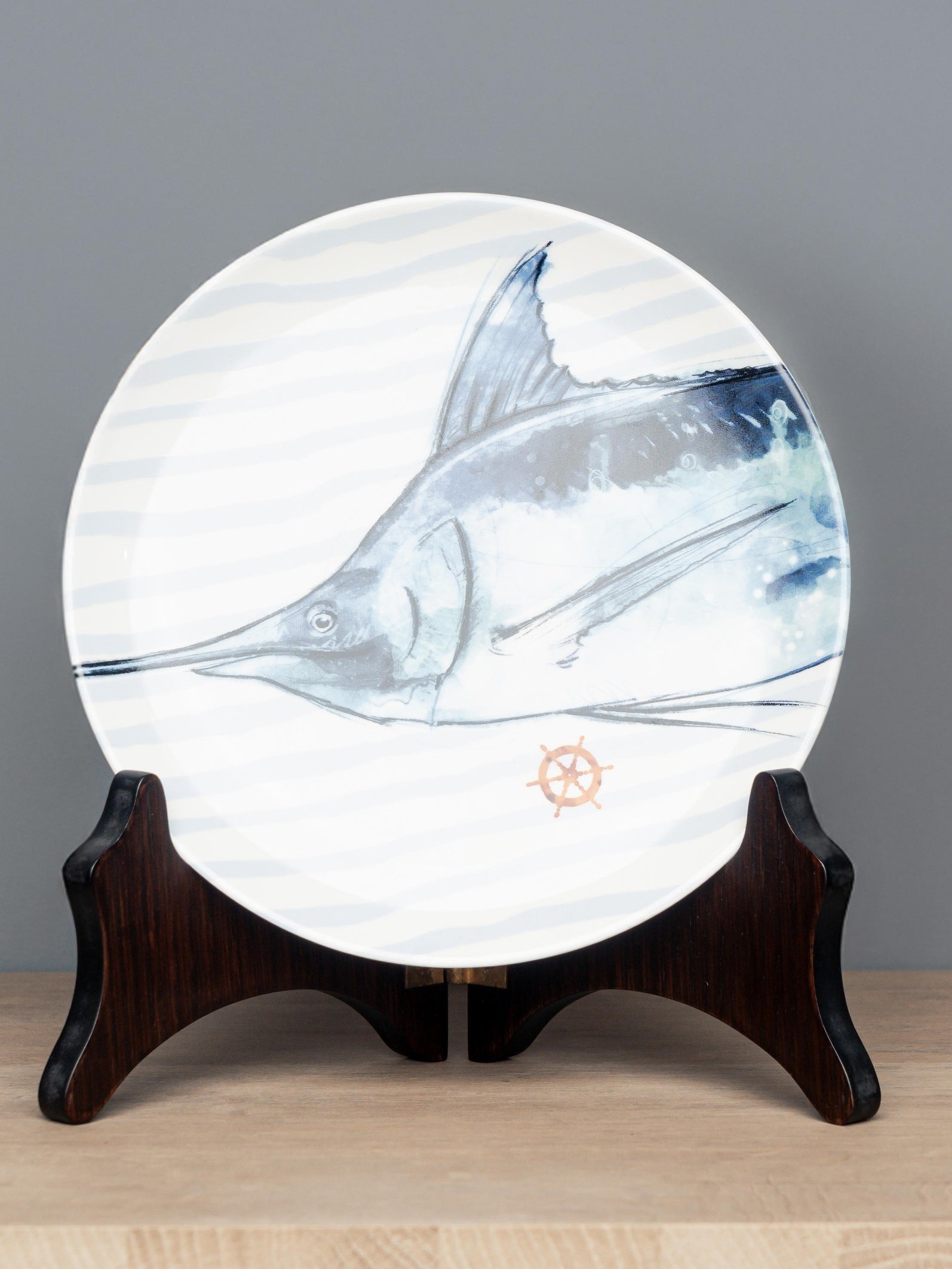 Chad Stoneware Plate W/ Nautical Design, With stand