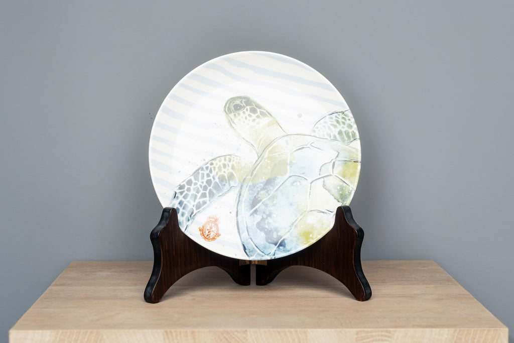 Chad Stoneware Plate W/ Nautical Design, With stand