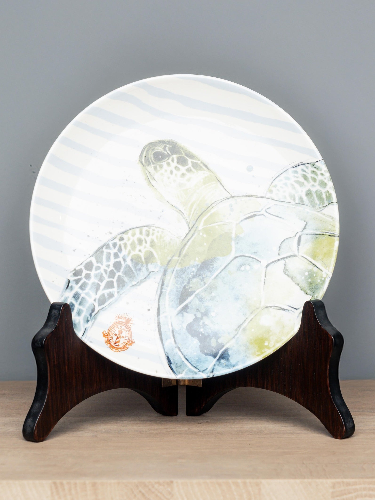 Chad Stoneware Plate W/ Nautical Design, With stand